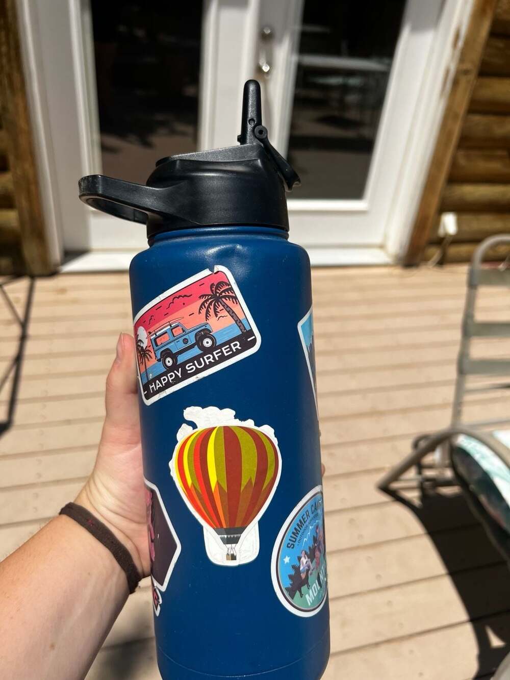 Navy StainlessSteel Insulated Water Bottle with StrawLid and Decorative Stickers